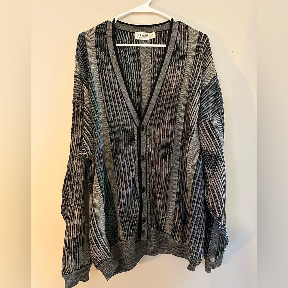 Vintage St. Croix Striped Black and Gray Cardigan